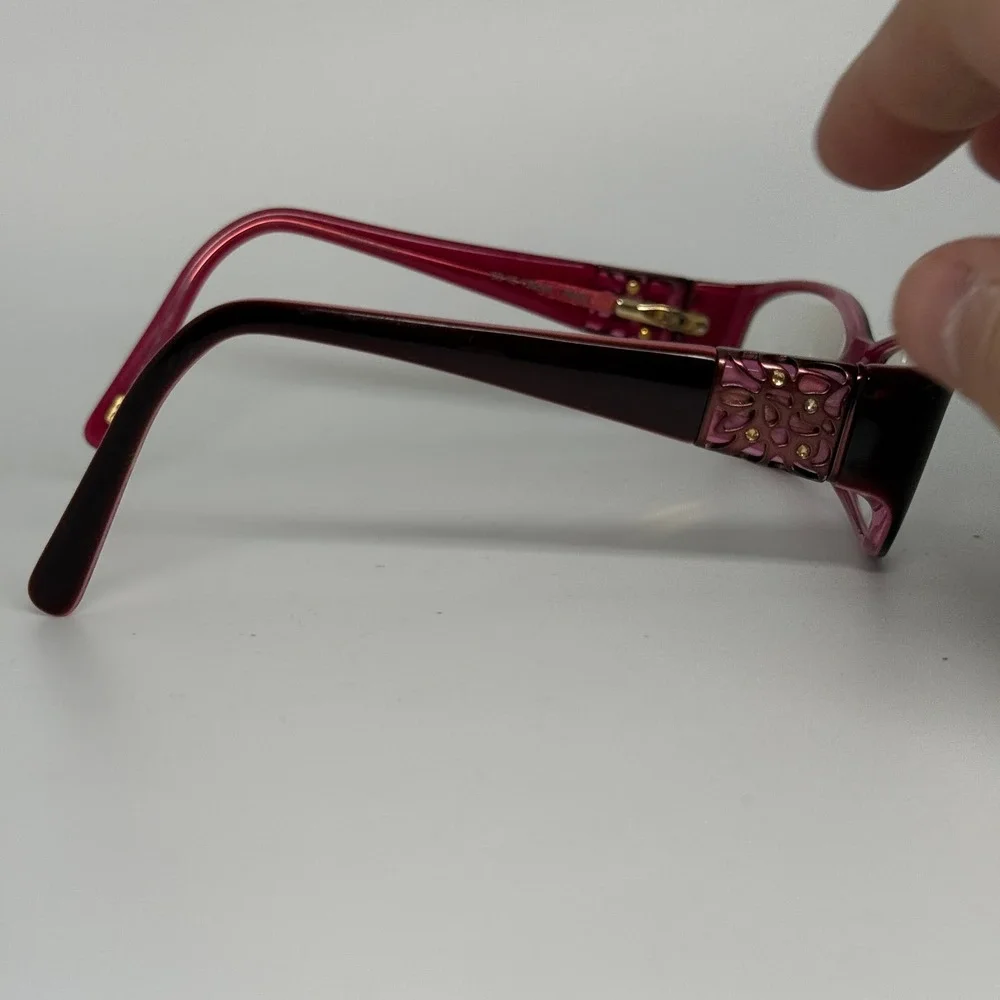 Rosella Ruby Eyeglasses‎ Frames 53-15-135 Burgundy Floral Temple Detail 22294